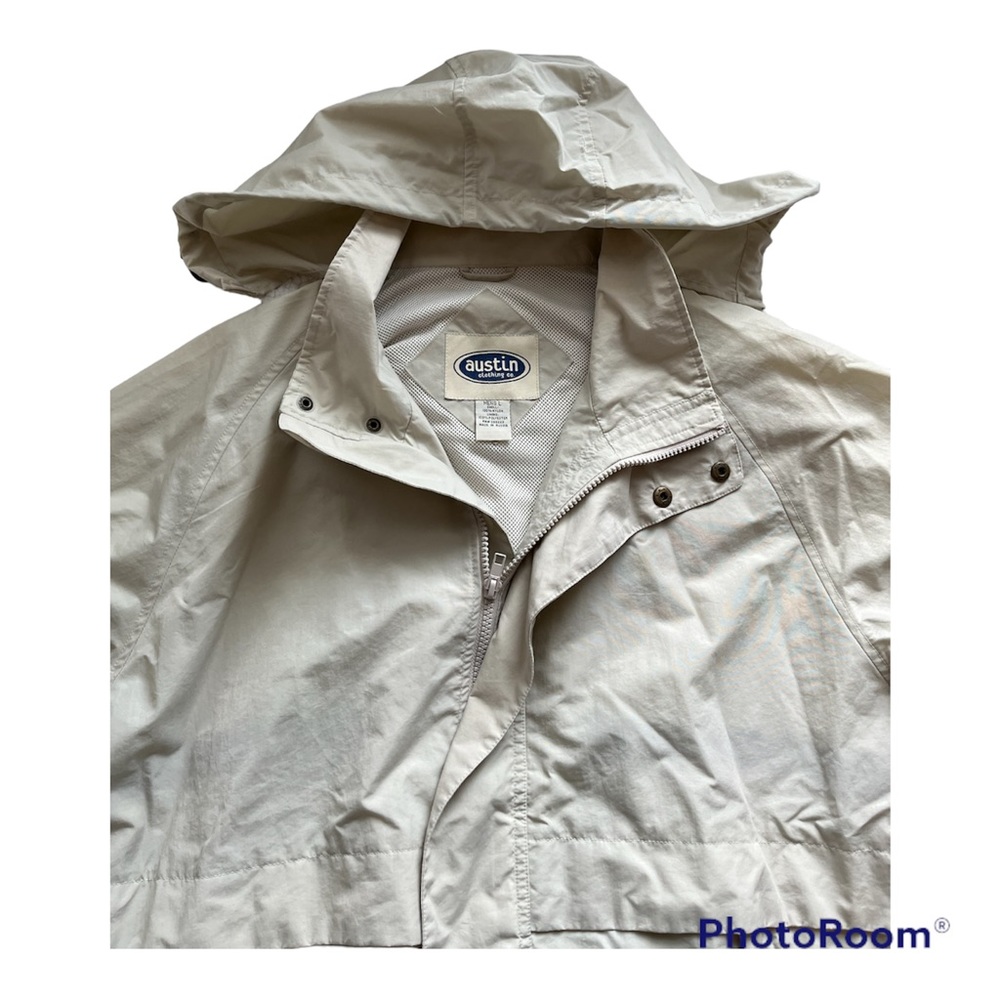 Austin Clothing Co. Men's Off-White Full-Zip Hooded Rain Jacket - Large